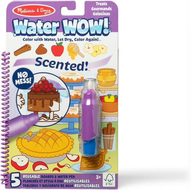 Detalle de Melissa & Doug Scented Water Wow – Blocco attività riutilizzabile da colorare con acqua, formato viaggio “Dolcetti”