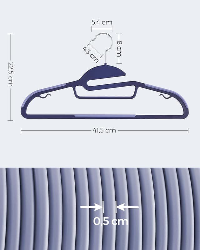 Detalle de SONGMICS Kleiderbügel aus Kunststoff 20er-Set (U-förmige Öffnung), 360° drehbarer Haken, dunkelblau/hellblau CRP041C02