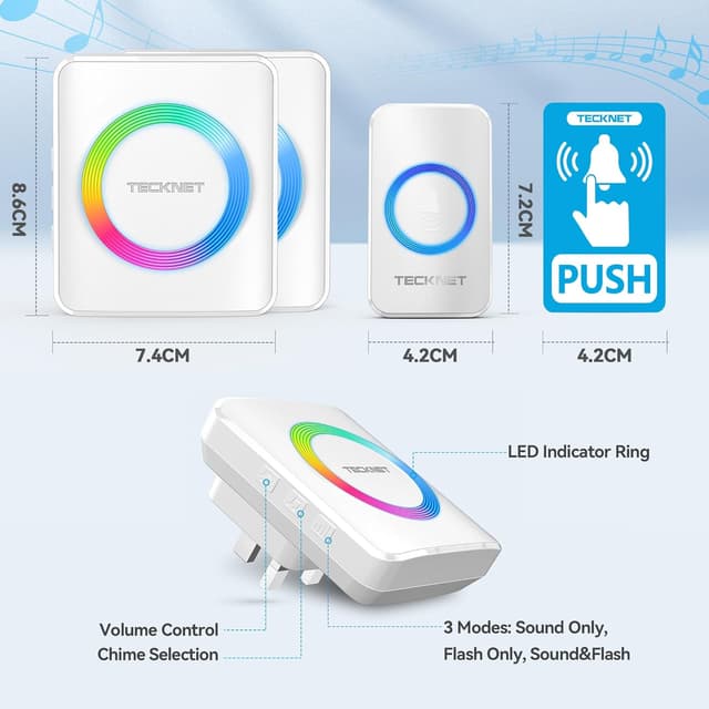 Thumbnail 5 de TECKNET Wireless Doorbell 1300ft Range