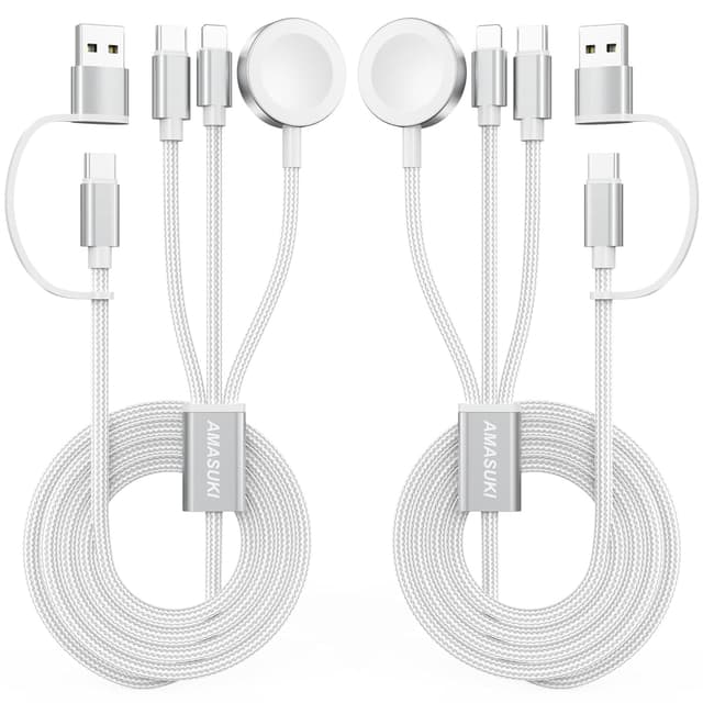 Detalle de Amasuki Weiß 2er-Set 3-in-2 USB‑C Kabel für Apple Watch & iPhone