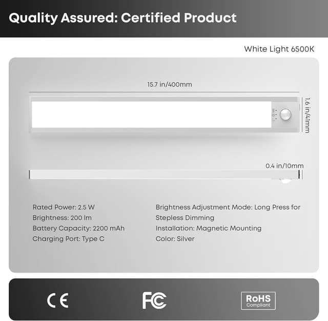 Thumbnail 6 de Schrankbeleuchtung LED Unterbauleuchte mit Bewegungsmelder (2 Stück) – 40 cm, USB-C, dimmbar, magnetische Befestigung