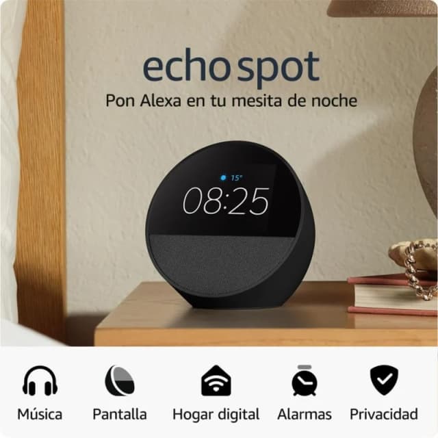 Detalle 2 de Amazon Echo Spot 2024 despertador inteligente negro