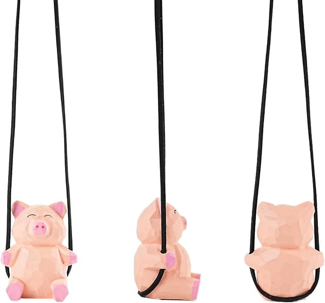 Detalle de VIPbuy handgefertigtes Holz-Schaukel-Schweinchen als Autoanhänger fürs Rückspiegel-Dekor