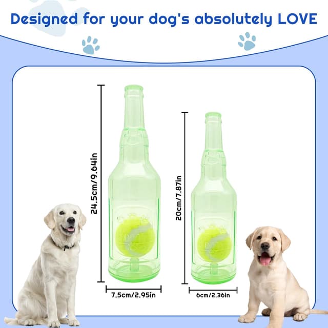 Detalle 2 de DANCOLOR Squeaky Dog Toys Bottle With Tennis Ball – interactive fetch and tug play for puppies and retrievers