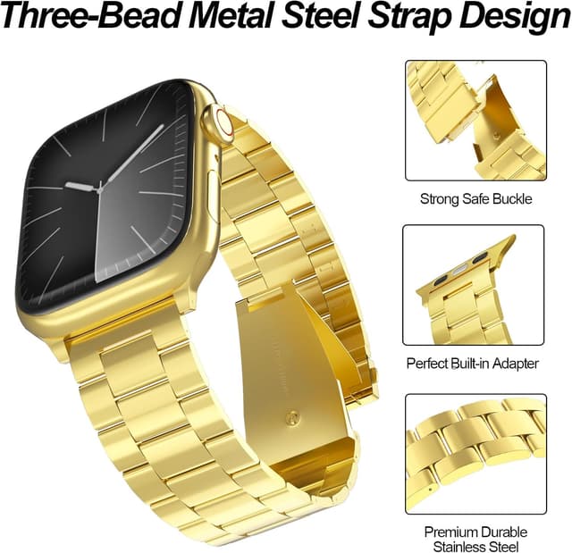 Detalle de Snyeest 2-Pack Stainless Steel Apple Watch Replacement Bands (Black + Gold) for 49mm/46mm/45mm/44mm/42mm