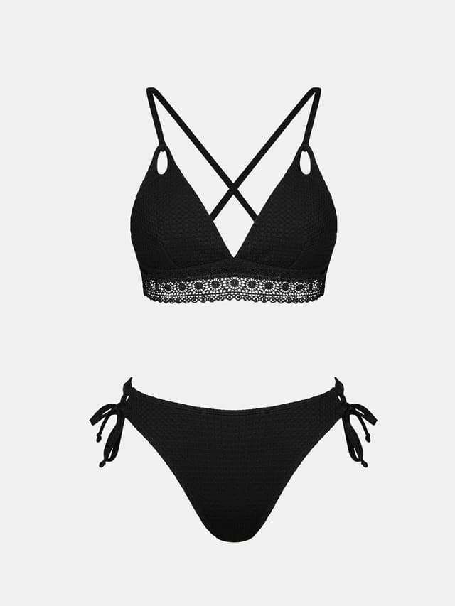 Detalle 2 de CUPSHE Damen Bikini-Set mit V-Ausschnitt, Triangel-Bikinioberteil und Schnürhose (niedrige Taille)