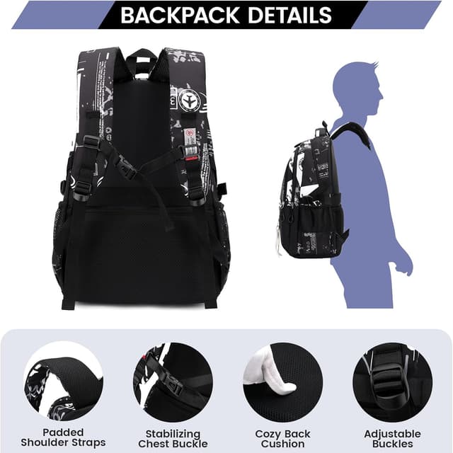 Detalle de Amythe Schulrucksack für Teenager (33 × 20 × 48 cm) – wasserdichter Casual Daypack in Schwarz