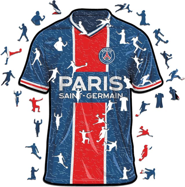 Detalle de Iconic Puzzles PSG Jersey puzzle in legno 270 pezzi (taglia M) – prodotto ufficiale
