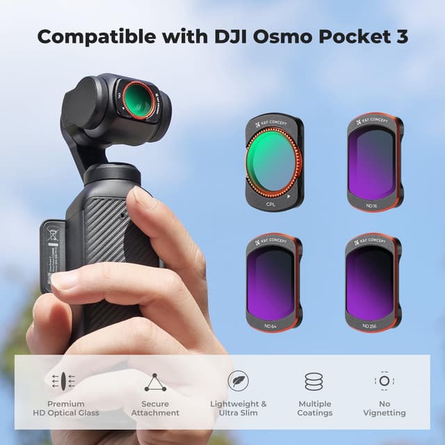 Detalle 2 de K&F CONCEPT HD CPL + ND16/ND64/ND256 Filter Kit for DJI Osmo Pocket 3 Creator Combo
