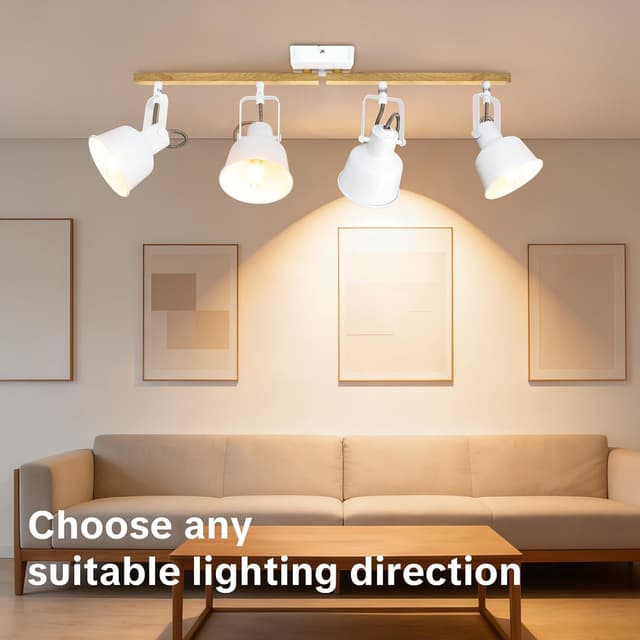 Detalle de Aulaiyi 4-flammiger Deckenstrahler mit schwenkbaren Spots (E14, 350°) – Vintage Deckenleuchte in Weiß