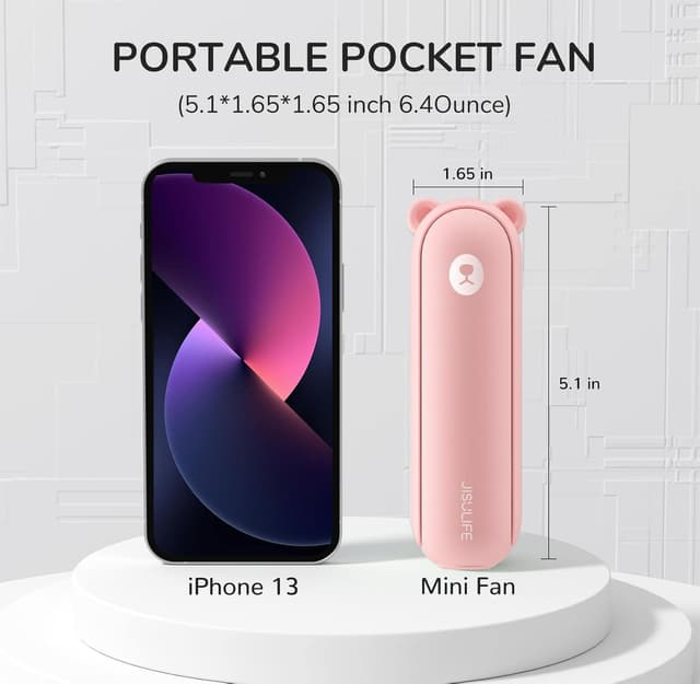 Detalle de JISULIFE handheld fan with 4500 mAh power bank (max 37 hours runtime) – pink