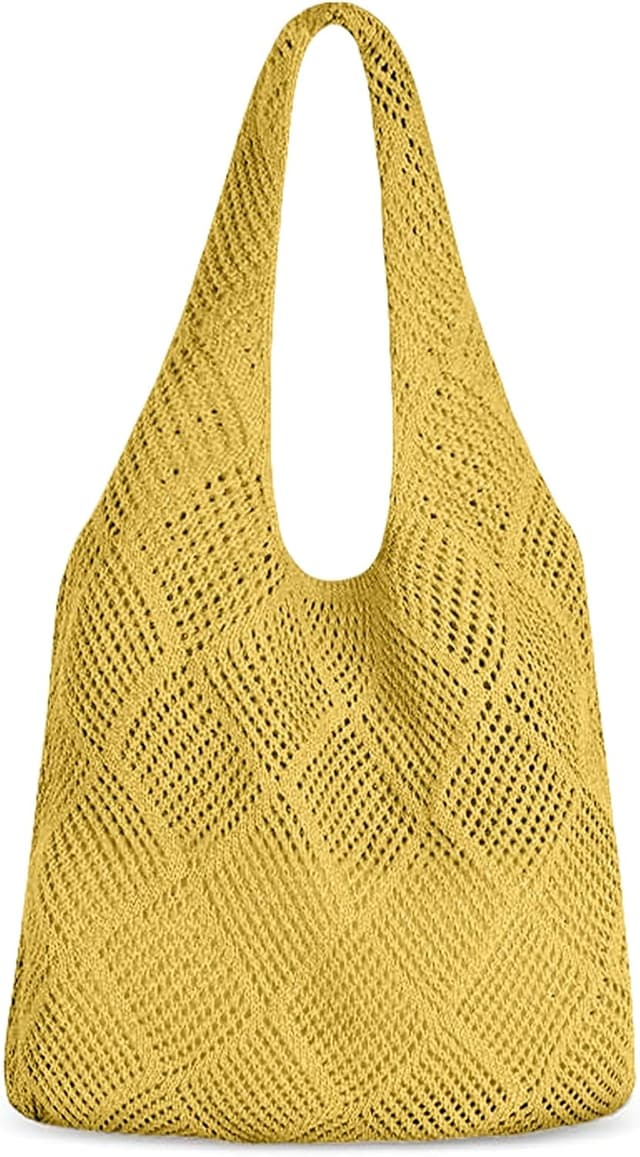 Detalle 2 de Aucuu sac fourre-tout femme en crochet ajouré : sac à bandoulière en maille pour le quotidien