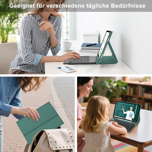 Thumbnail 6 de WAVATA Tastaturhülle für Samsung Galaxy Tab S10 FE+ Plus 13,1 Zoll (2025) – magnetische, abnehmbare Bluetooth-Tastatur, QWERTZ, Dunkelgrün