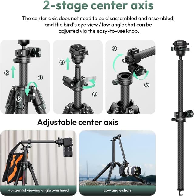 Detalle 2 de ULANZI JJ05 GlideGo Reisestativ 184 cm aus Carbon mit 360° Panoramakugelkopf und Schnellwechselplatte