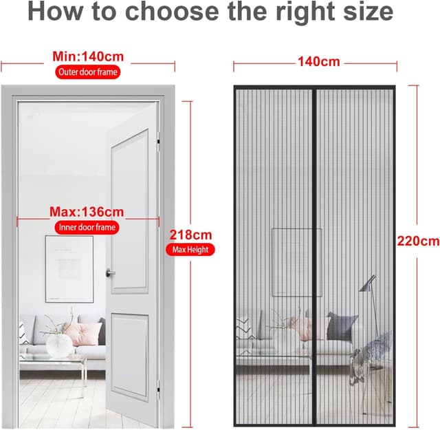 Detalle 2 de MYCARBON moustiquaire porte-fenêtre aimantée 140 x 220 cm en maille ultra résistante, fermeture magnétique (noir)