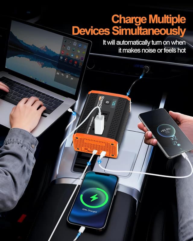 Detalle 2 de 400W Car Power Inverter with Dual AC Outlets and USB-C PD Fast Charging (30W)