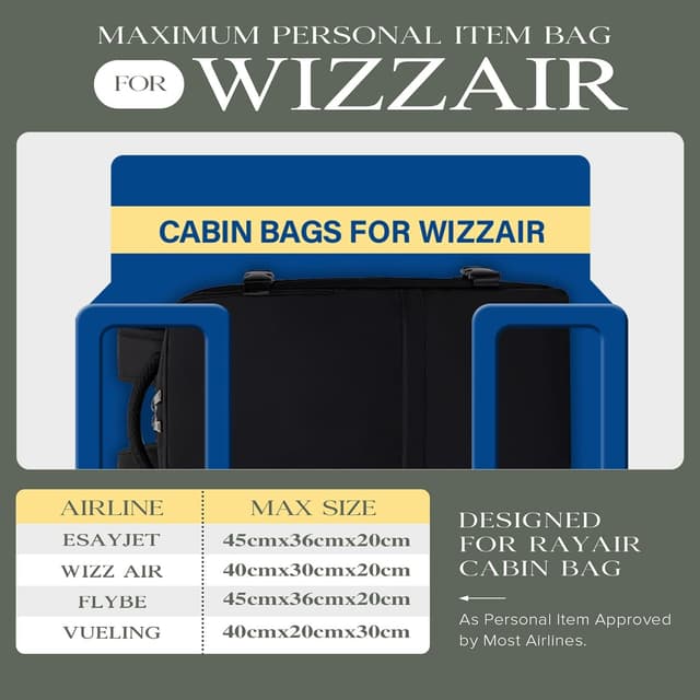 Detalle 2 de Hayayu zaino da cabina per Ryanair 40x30x20 (bagaglio a mano) da viaggio e weekend