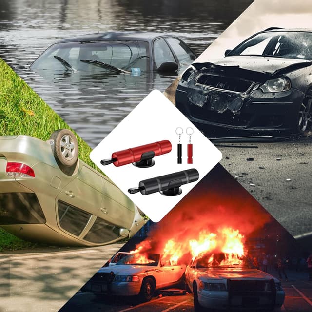 Thumbnail 6 de Zikenis 2 pezzi martello di sicurezza auto con tagliacinture e rompivetro (nero + rosso)
