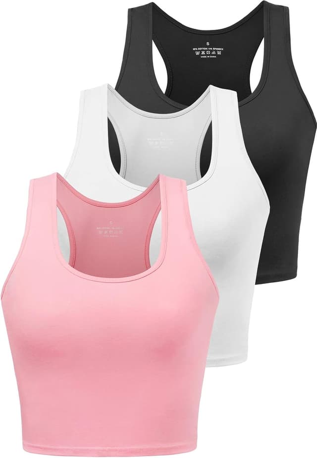 Thumbnail 6 de Porvike Sports 3-Pack Women’s Crop Tank Tops (Racerback) in Cotton Blend