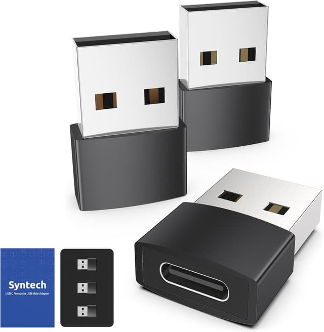Detalle de Syntech USB‑C auf USB Adapter (3er‑Pack) aus Aluminium, schwarz – für USB‑A Anschlüsse