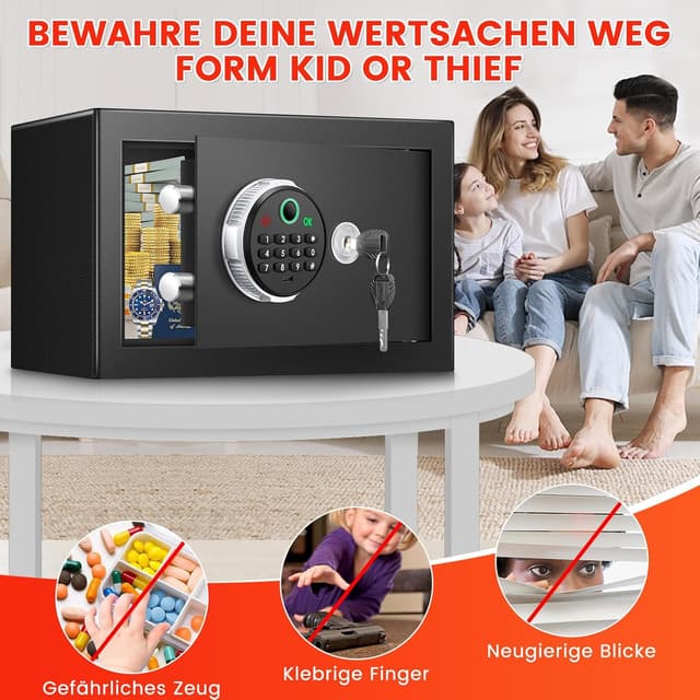 Detalle de Tiskgg Biometrischer Tresor 18L mit Fingerabdruck – digitaler Möbeltresor mit LED, Alarm & wasserdichtem Schutz