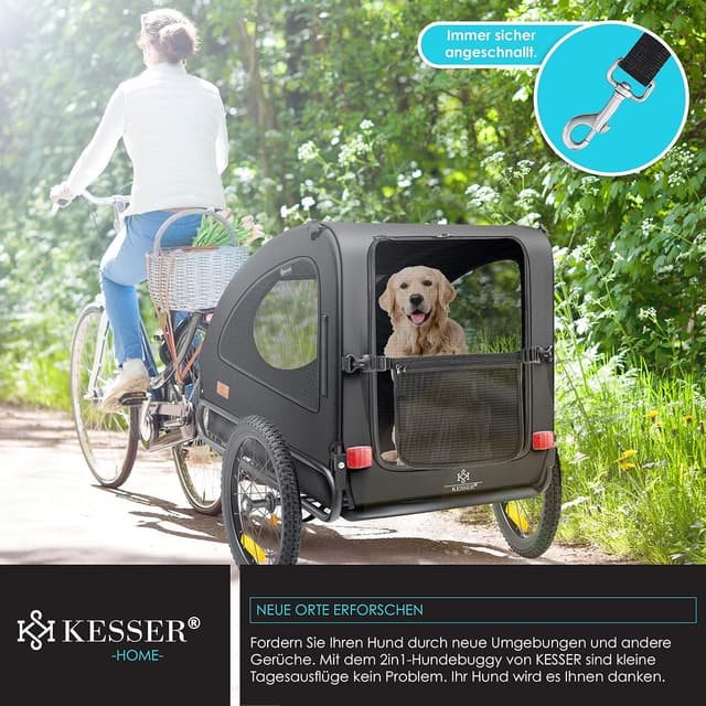 Detalle de KESSER Hundeanhänger Boxer 2-in-1 als Hundebuggy & Fahrradanhänger (groß, ca. 250 l) bis 45 kg