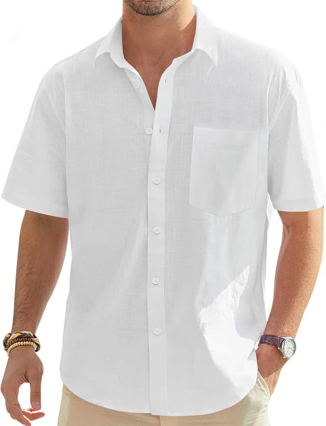 Detalle de J.VER Leinenhemd Herren Kurzarm – Leinenshirt im Regular Fit für Sommer & Business-Casual
