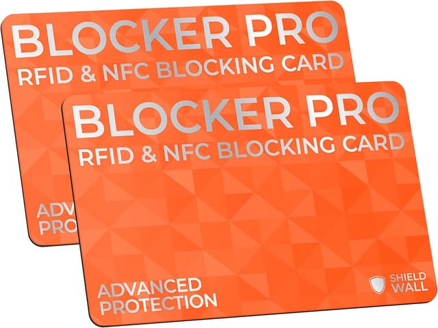 Imagen de Shield Wall Blocker PRO Triple Blocking RFID & NFC Protection Card (2 pack) – Anti-theft for bank, debit, credit, ID & passports – Coral Orange en OfertitasTOP