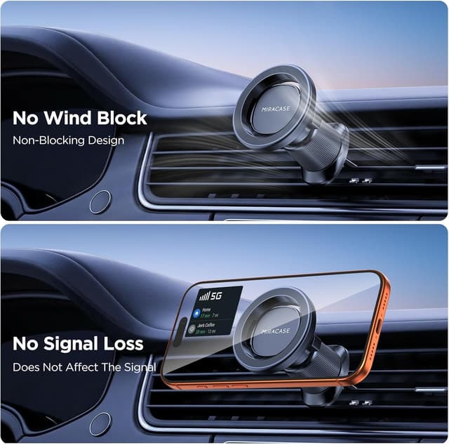 Detalle de Miracase MagSafe Car Phone Holder with 20 N55 Magnets (360° Adjustable) for Air Vents, Black