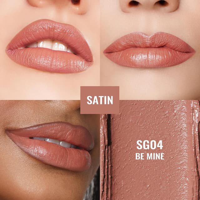 Detalle de Oulac Braun pflegender Lippenstift Matte mit Satin-Finish – cremige, vegane Satin-Matt-Farbe SG04 Be Mine (4 g)