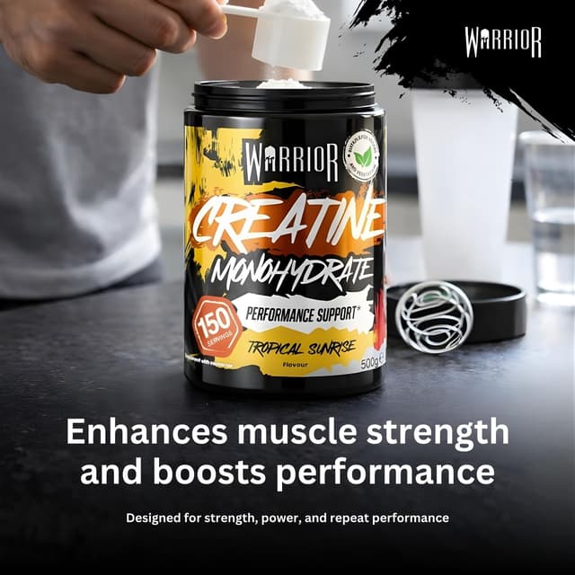 Detalle 2 de Warrior Creatine Monohydrate Pulver (mikronisiert) – vegan, zuckerfrei, 500 g, Tropical Sunrise