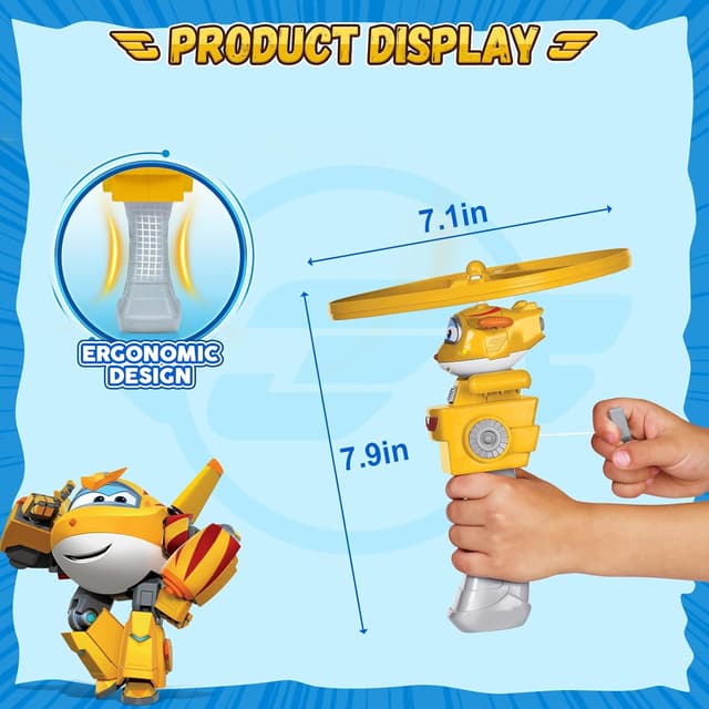 Detalle 2 de Super Wings Golden Boy Fliegendes Spielzeug – Flying Disc Launcher für draußen (3–8 Jahre, Gold)