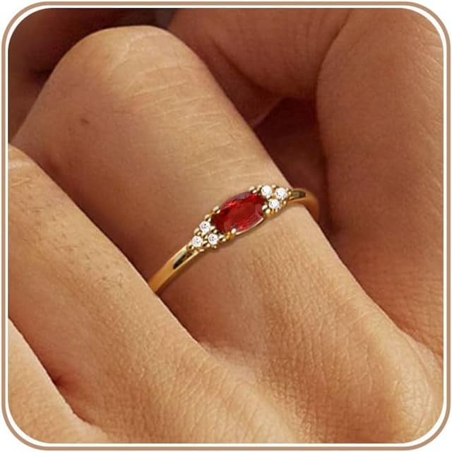 Detalle de ZNBOH Gold Damen Geburtsstein-Ring (18K vergoldet, wasserfest) mit Zirkonia, stapelbar