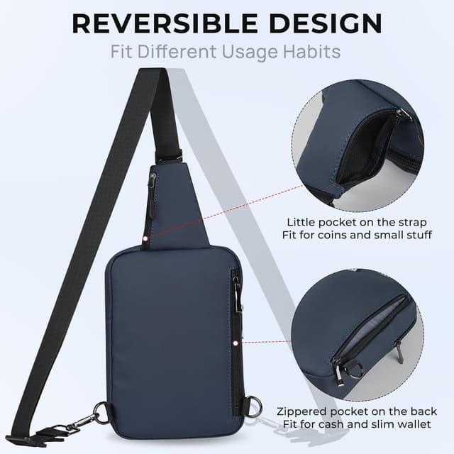 Detalle de Tibroni Tibroni Sling Bag : petit sac à bandoulière RFID pour homme et femme, porté épaule gauche ou droite