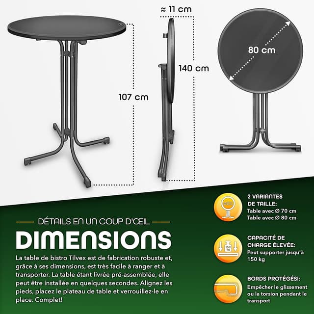 Detalle 2 de tillvex® Table de Bistrot Ø 80 cm
