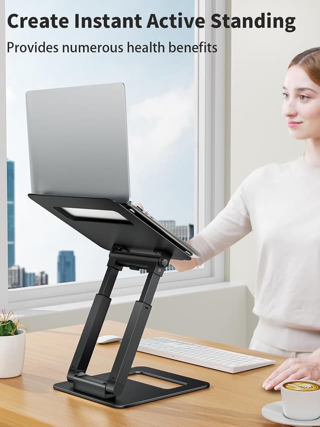Thumbnail 6 de tounee LS07 adjustable height laptop stand with telescopic handle (10–17"), pull-out ergonomic riser, black
