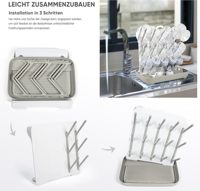 Detalle 2 de Termichy Baby Bottle Drying Rack (Large Vertical) – BPA-free, space-saving vertical dryer for bottles and pump parts (Khaki)