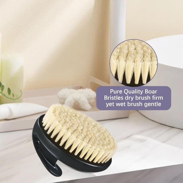 Thumbnail 5 de Dry Brushing Body Brush by Boar Bristles for exfoliation & lymphatic drainage 🫧