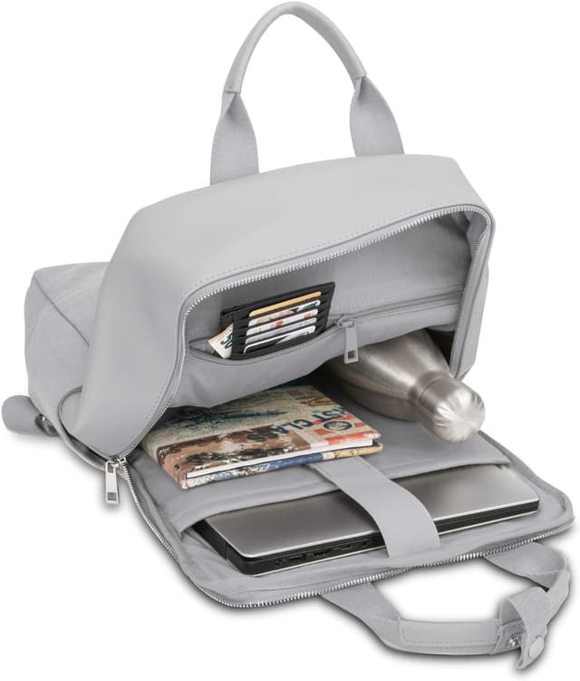 Detalle de Zaino da giorno Expatrié Mila in cotone e vegan leather con tasca PC fino a 15 pollici, 12 litri