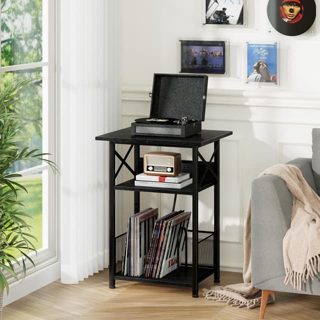 Detalle de AMHANCIBLE HETCD012BK-1 Record Player Stand with Charging Station (3-tier bedside table)