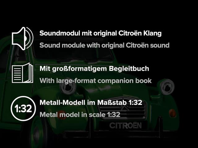 Detalle 2 de Franzis 55154 Citroën 2CV Adventskalender grün – Metall-Modellbausatz im Maßstab 1:38 inkl. Soundmodul & Begleitbuch