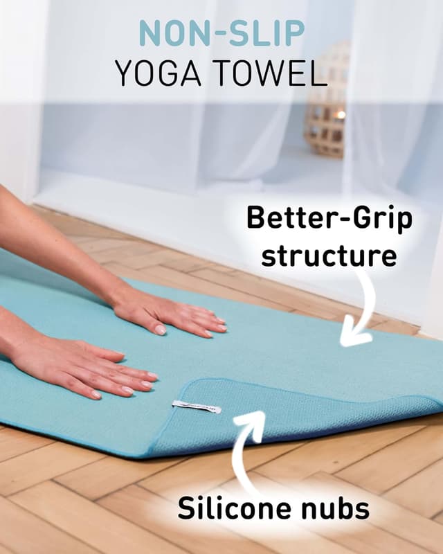 Detalle de Fit-Flip Yoga towel non slip (185 x 63cm, Jade) – lightweight quick-dry mat cover for hot yoga & Pilates