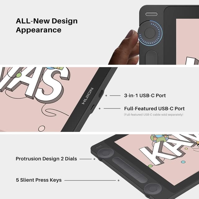 Detalle 1 de HUION Kamvas 13 (Gen 3) pen display with 13.3-inch screen and PenTech 4.0