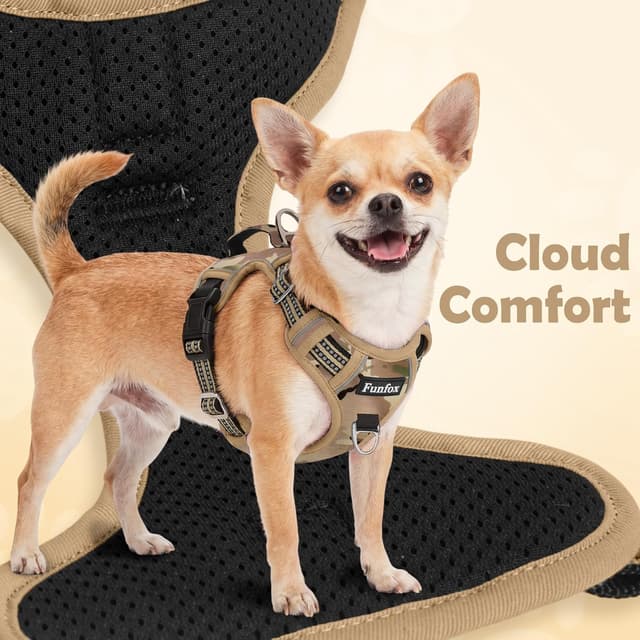 Thumbnail 6 de Funfox Dog Harness Small (Camo Brown S) – No-pull puppy harness with vertical handle, reflective strips & 2 clips