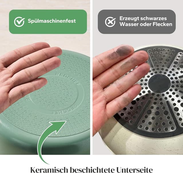 Detalle de Redchef Töpfe-Set mit abnehmbaren Griffen (16/18/20 cm) + 3-in-1 Deckel für Induktion & weitere Herdarten – grün