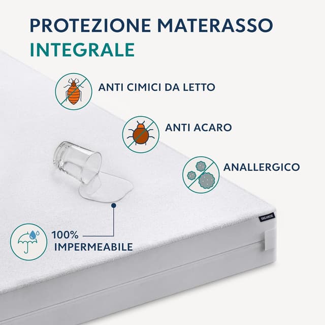 Detalle de Dreamzie coprimaterasso matrimoniale impermeabile 140x190x25 cm con zip e barriera antiacaro