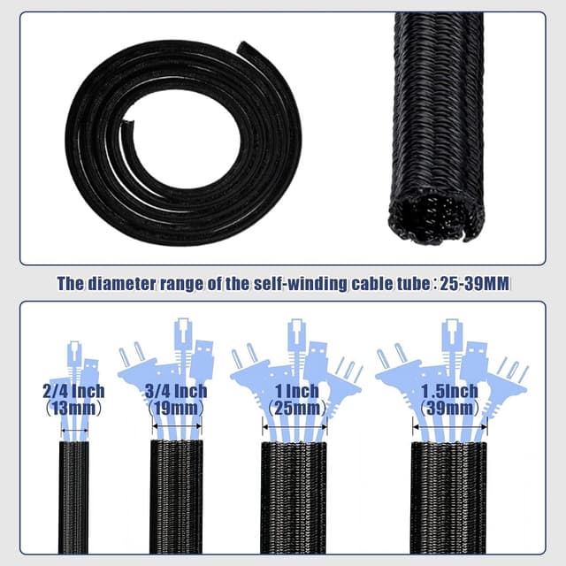 Detalle 2 de Flintronic 10ft x 1 inch Cord Protector cable loom sleeve for tidy, chew-resistant cord management