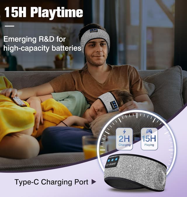 Detalle de LC-dolida Bluetooth 5.4 Sleep Headband Headphones with Ultra-Thin Stereo Speakers