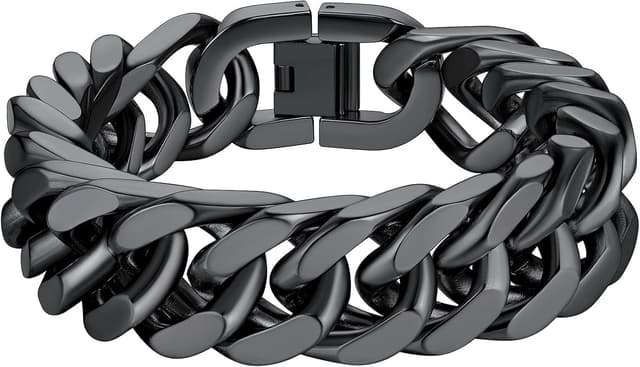 Detalle de Richsteel Herren-Cuban-Gliederarmband Armband aus Edelstahl in Silber, Gold & Schwarz – Breite 8/12/17 mm, Länge 19/21/23 cm