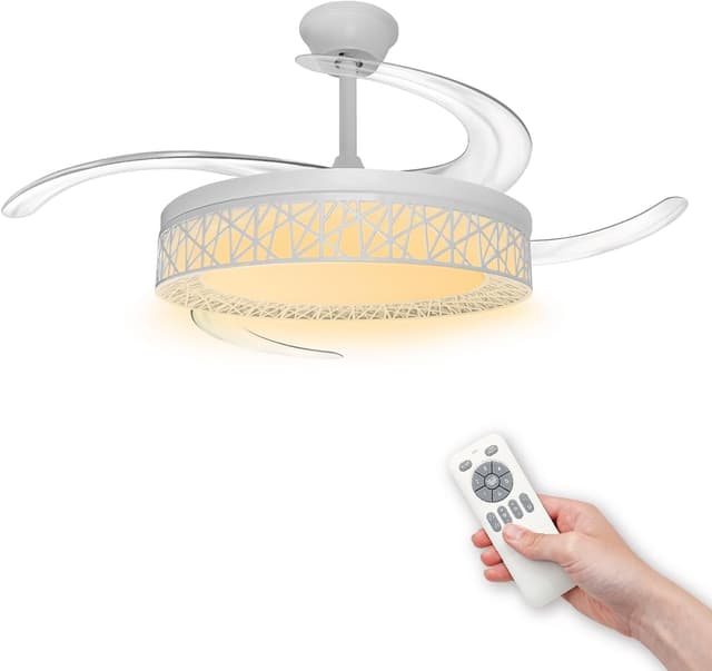 Detalle de LED ATOMANT ventilador de techo con luz LED 40W, motor DC 32W y 4 aspas retráctiles de Ø109 cm